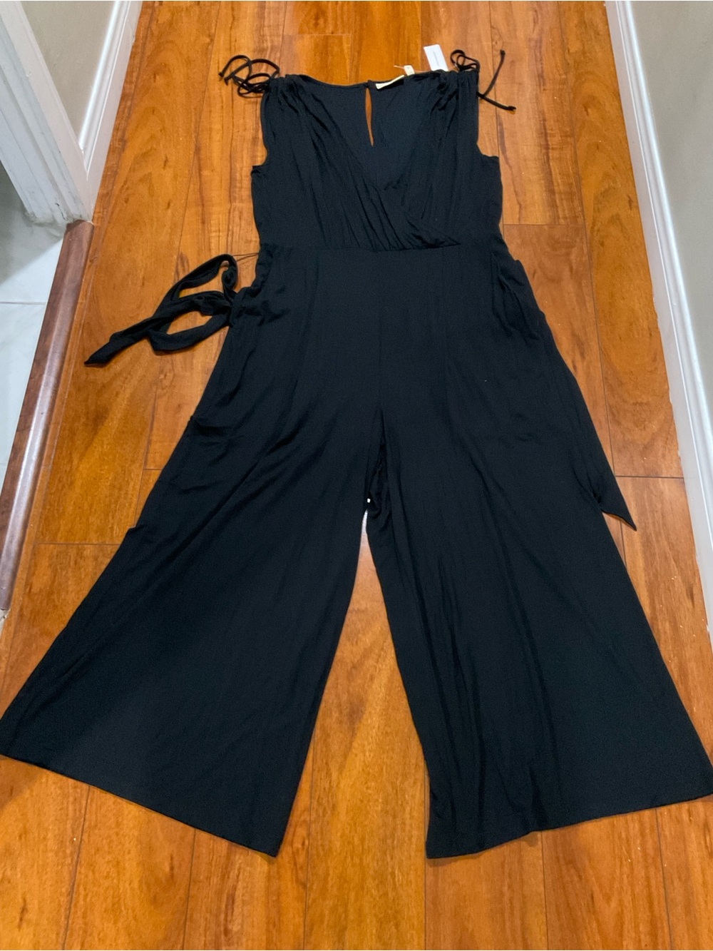 Anthropologie Black Sleeveless Wide-Leg Jumpsuit with Side Tie